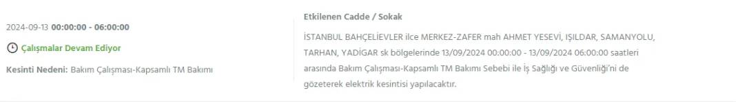 İstanbullular dikkat: BEDAŞ'tan13 Eylül cuma için elektrik kesintisi duyurusu 6